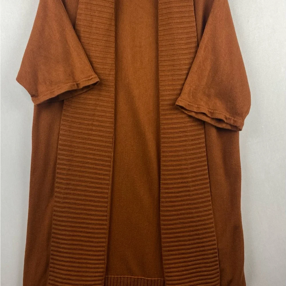 Jones New York Rust Orange Wide Ribbed Trim Open Front Duster Cardigan Women XL